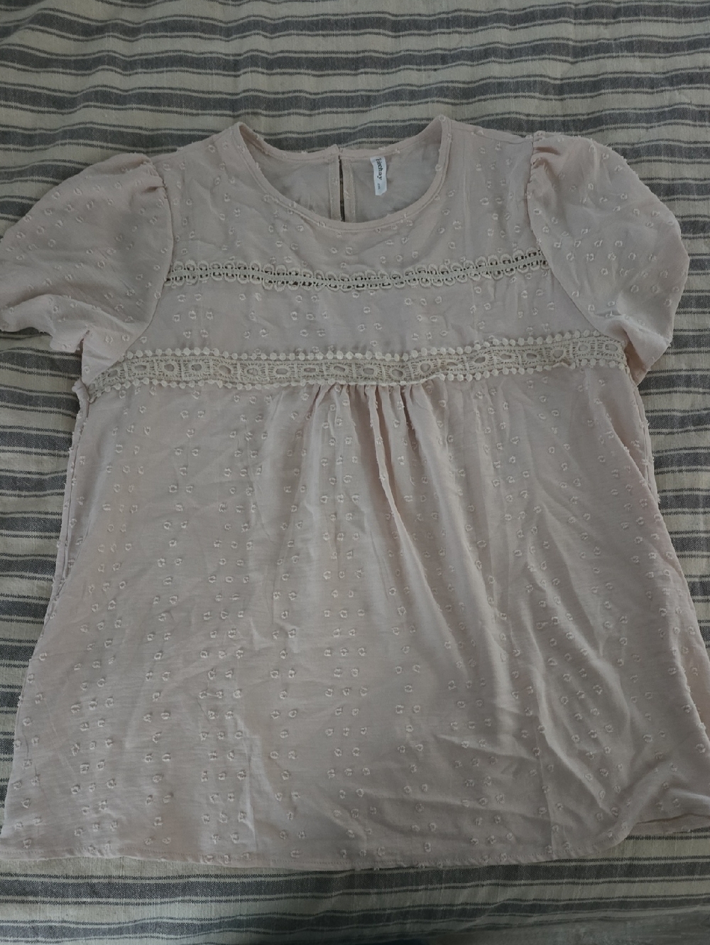 Amazon Blush Pink Eyelet Lace Puff Sleeve Blouse